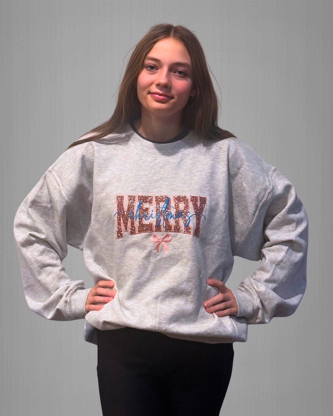 **Pre-Order** Embroidered “Merry Christmas” with Glitter Appliqué
