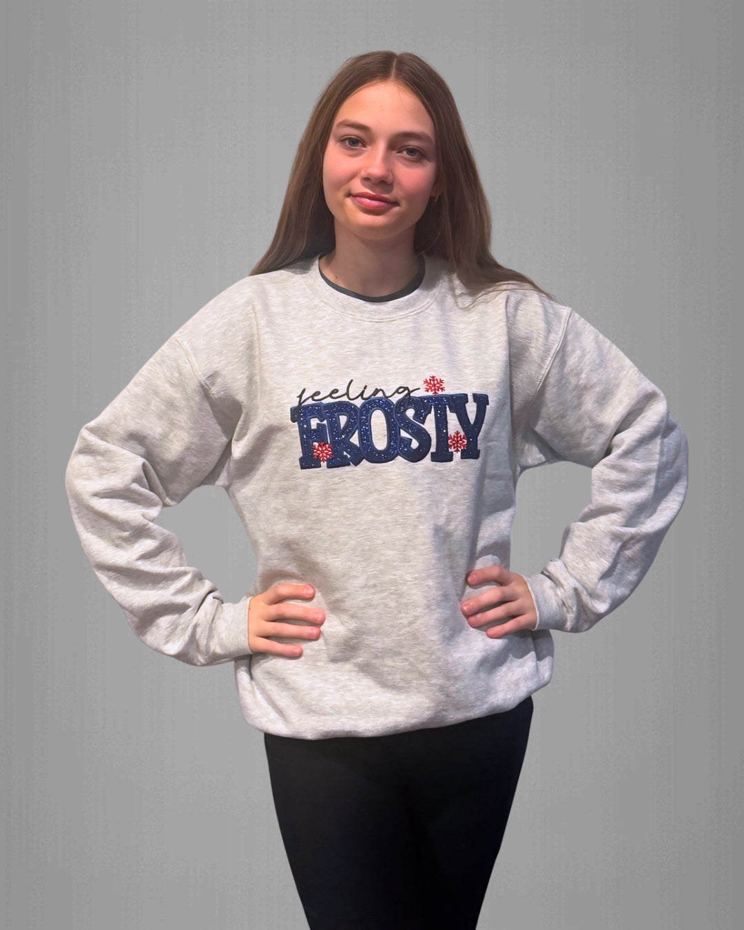 **Pre-Order** Embroidered “Feeling Frosty” with Glitter Appliqué